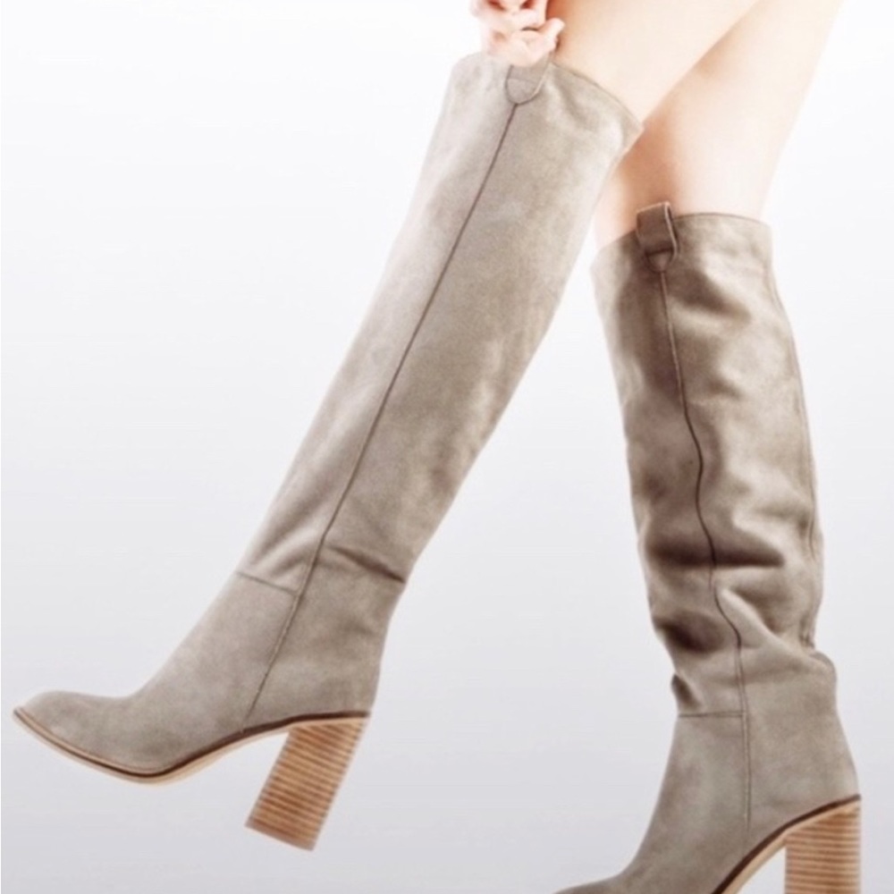 MI.IM | Sz 8 Saint Slouchy Knee High Boots Taupe Gray Beige Soft Faux Almond Toe